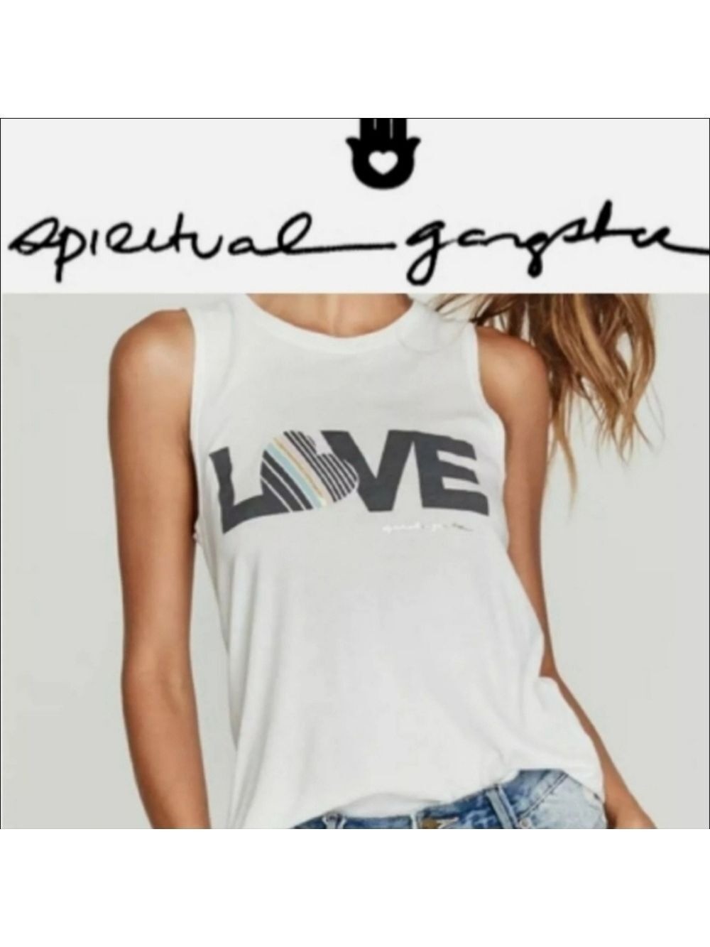 Spiritual Gangster LOVE Graphic Cotton Modal Muscle Tank Top Size Large - Picture 5 of 11